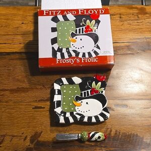 Fitz and Floyd Frosty's Frolic Snack Plate with Spreader 2010 model